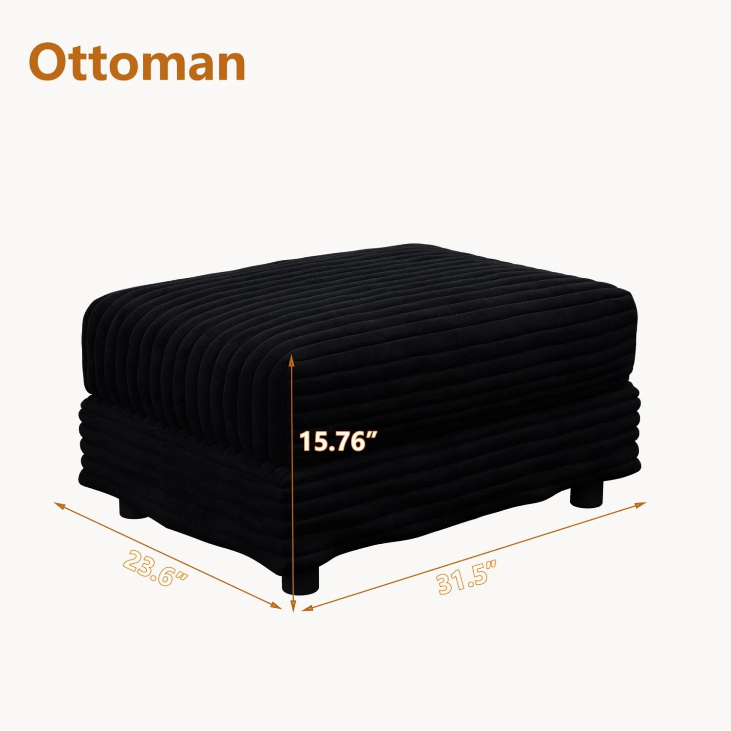 Corduroy Ottoman for Modular Sofa, Upholstered Footrest Ottoman, Oversized Ottoman Bench for Living Room, Bedroom, Apartment, Office, Black