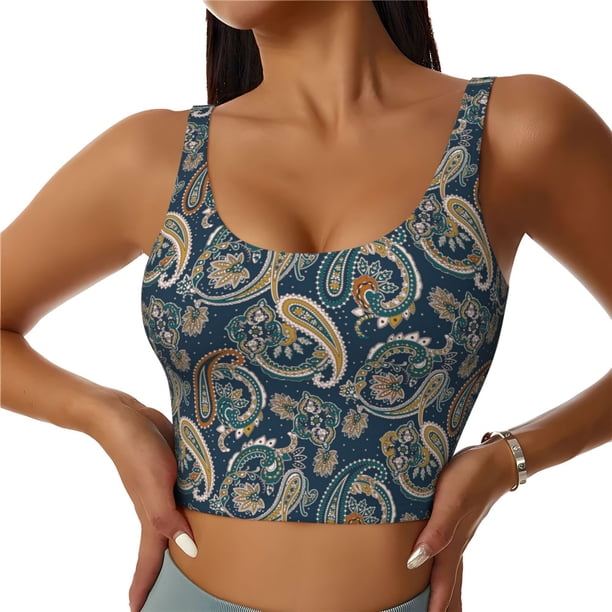 Balery Indian Paisley 2 Sujetadores deportivos con espalda cruzada para mujer, acolchados, sin costuras, de alto impacto, ideales para yoga, gimnasio, entrenamiento y fitness.-Small