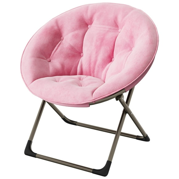 Folding Saucer Chair, Portable Soft Moon Chair with Folding Metal Frame, Faux Fur XL Circle Chair for Small Spaces