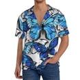 thumbnail image 1 of Fotbe Blue and White Butterflies Camisa Estampada de Manga Corta para Hombre, Casual de Verano, Estilo Playero, Sin Arrugas-Large, 1 of 5