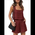 thumbnail image 2 of Conjuntos de Verano de 2 Piezas para Mujer, Sin Mangas, con Top Corto y Pantalones Cortos, de , para Descansar, para Playa y Viajes. Vino Tinto XL, 2 of 9