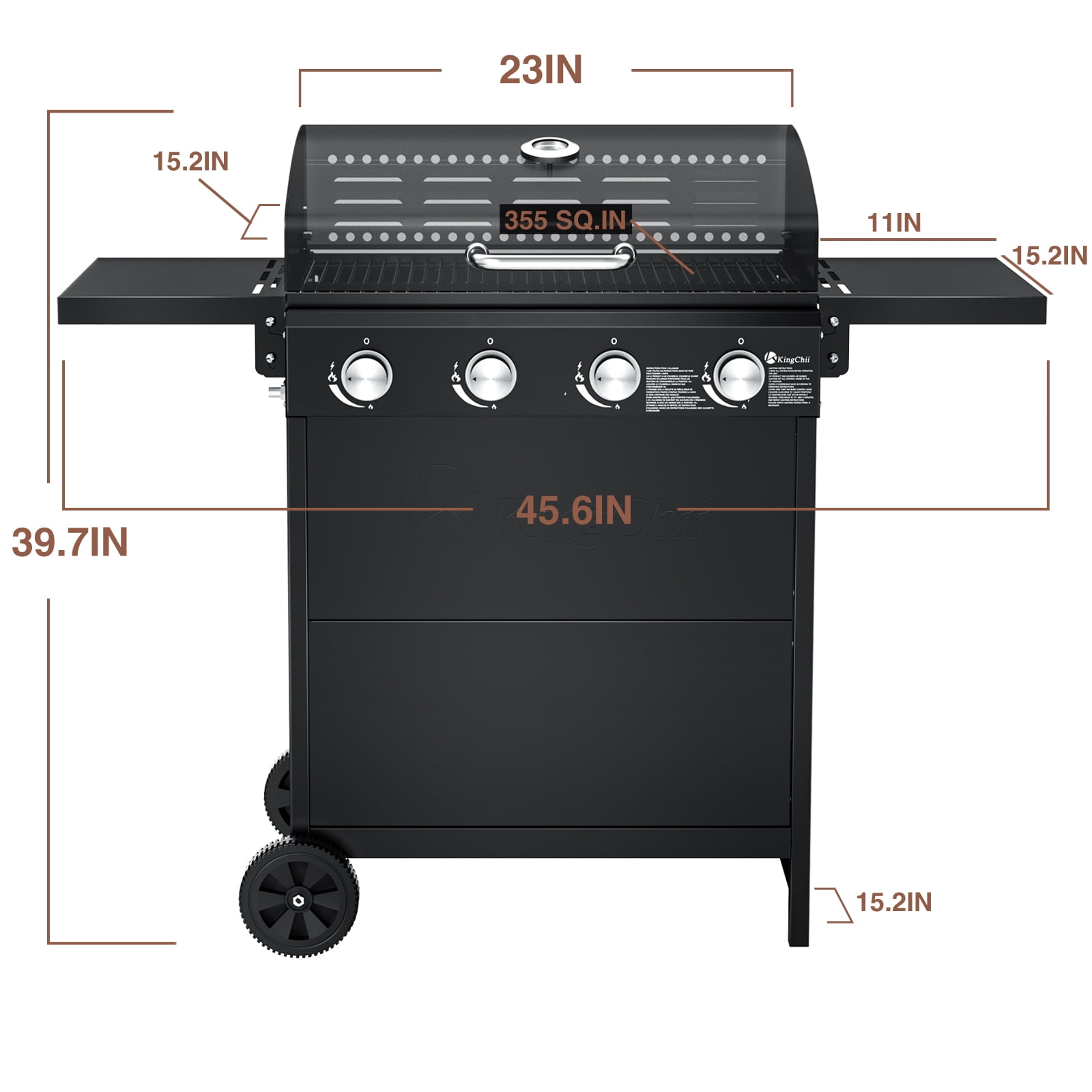 4-Burner Propane Grill Smoker, Kingchii 38,000 BTUs Gas Grill with Foldable Side Tables, Built-in Thermometer for Outdoor Grilling, BBQs and Camping