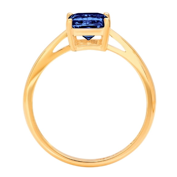 2 ct Emerald Cut Simulated Tanzanite Solitaire Engagement Ring for Women in 14K Yellow Gold