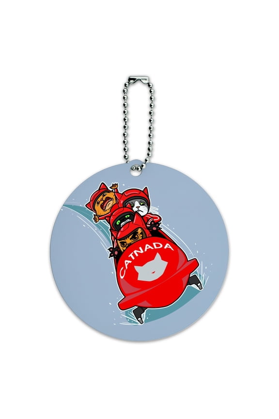 Cat Bobsleigh Bobsled Team Winter Sport Canada Round Luggage ID Tag Card Suitcase Carry-On