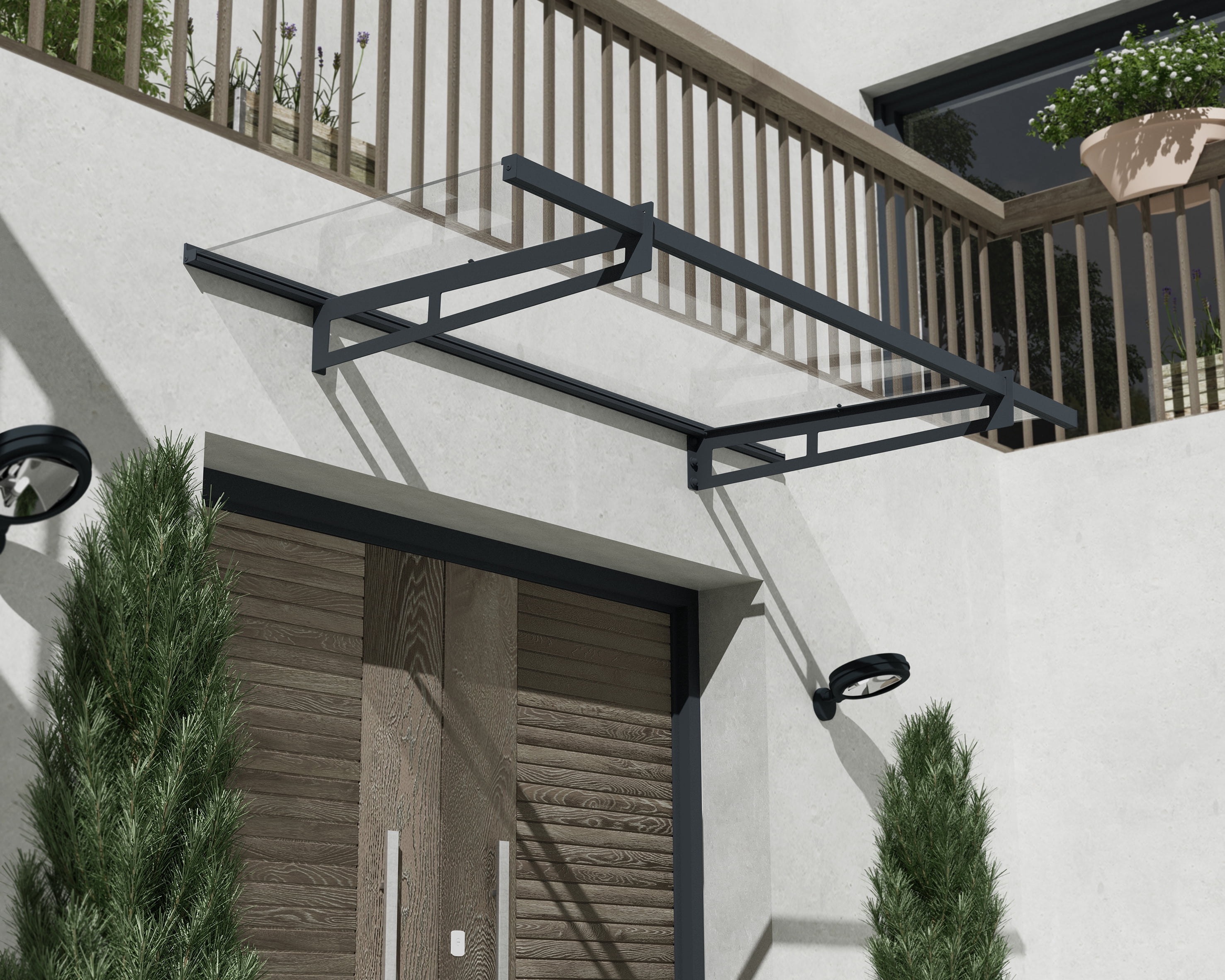 Palram - Canopia Bremen 5' x 3' Gray and Clear Stationary Door Awning with UV Resistant