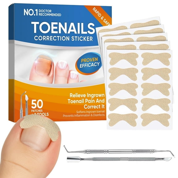 Ingrown Toenail Treatment, Ingrown Toenail Removal Kit with 2 Pedicure Tools, Ingrown Toenail Corrector Patch for Ingrown Toenail Remover, 50Pcs