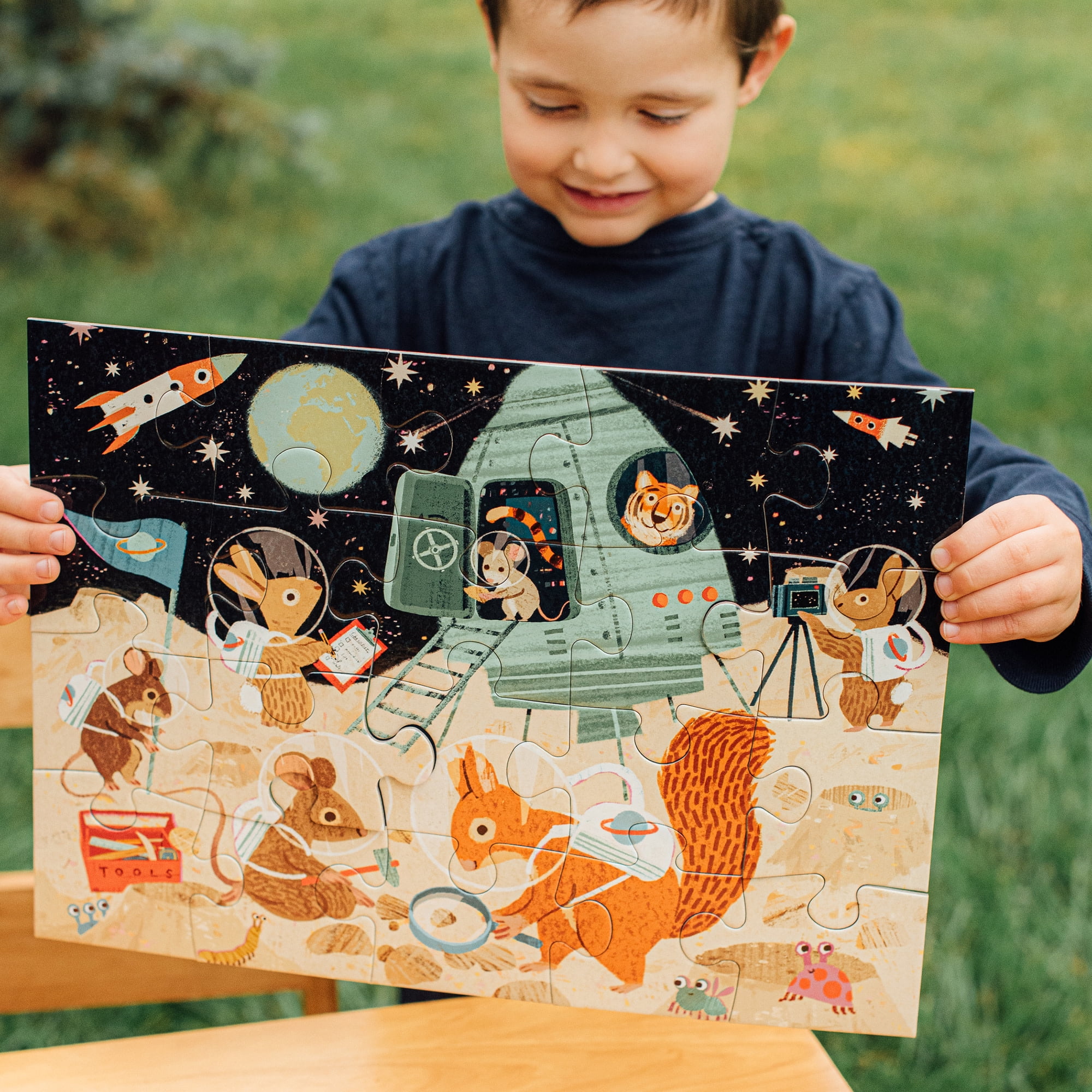 eeBoo: Space Exploration - 20 Piece Puzzle - 15 x 11" Kids Jigsaw, Oversized Glossy High-Quality Pieces, Animals On The Moon, Preschool Puzzle, Age 3+