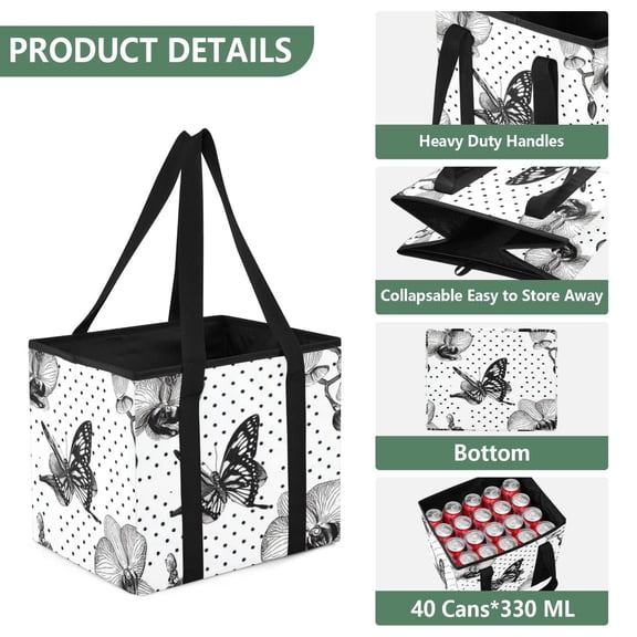 Collapsible Car Trunk Organizer with Handles 600D Oxford for Car Kitchen and Home Storage, Black and White Butterfly 13× 10.2×10.8inch