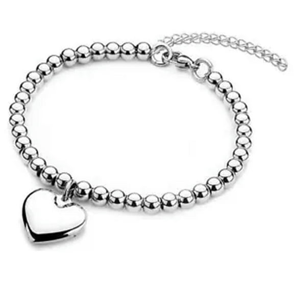 HOOUN Love Heart Charm Bead Ball Chain Necklace Bracelet for Women Stainless Steel 8mm-7 inch