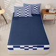 thumbnail image 4 of Manfei Modern Checkered Zipper Twin Comforter Sets with Fitted Sheet and 2 Pillowcases,Art Grid Zipper Bedding Set,Navy,Navy Blue Reversible,4pcs, 4 of 8