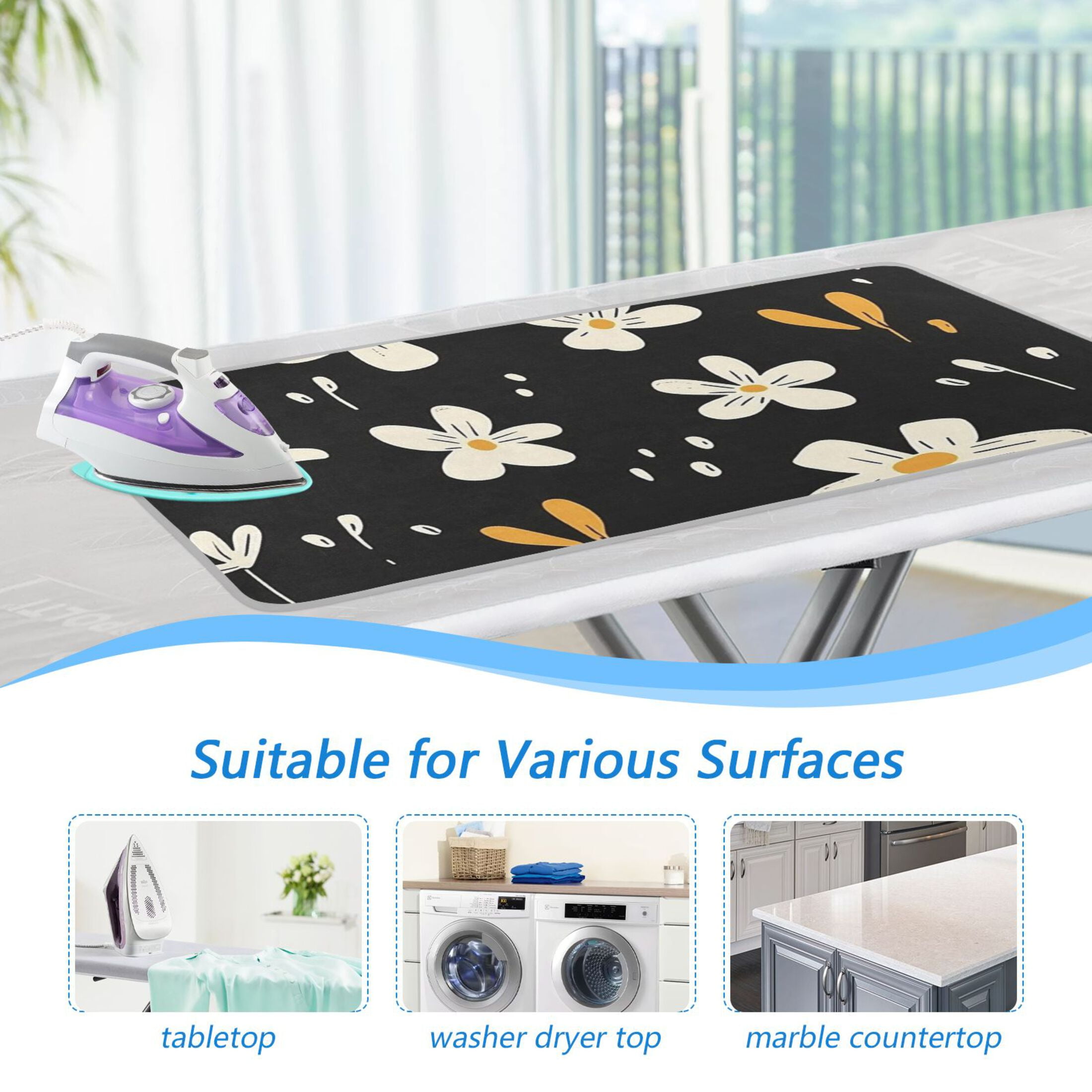 Little White Flower Ironing Mat Blanket for Table Top Travel Portable Ironing Board Pad 47.2x27.6 Inch