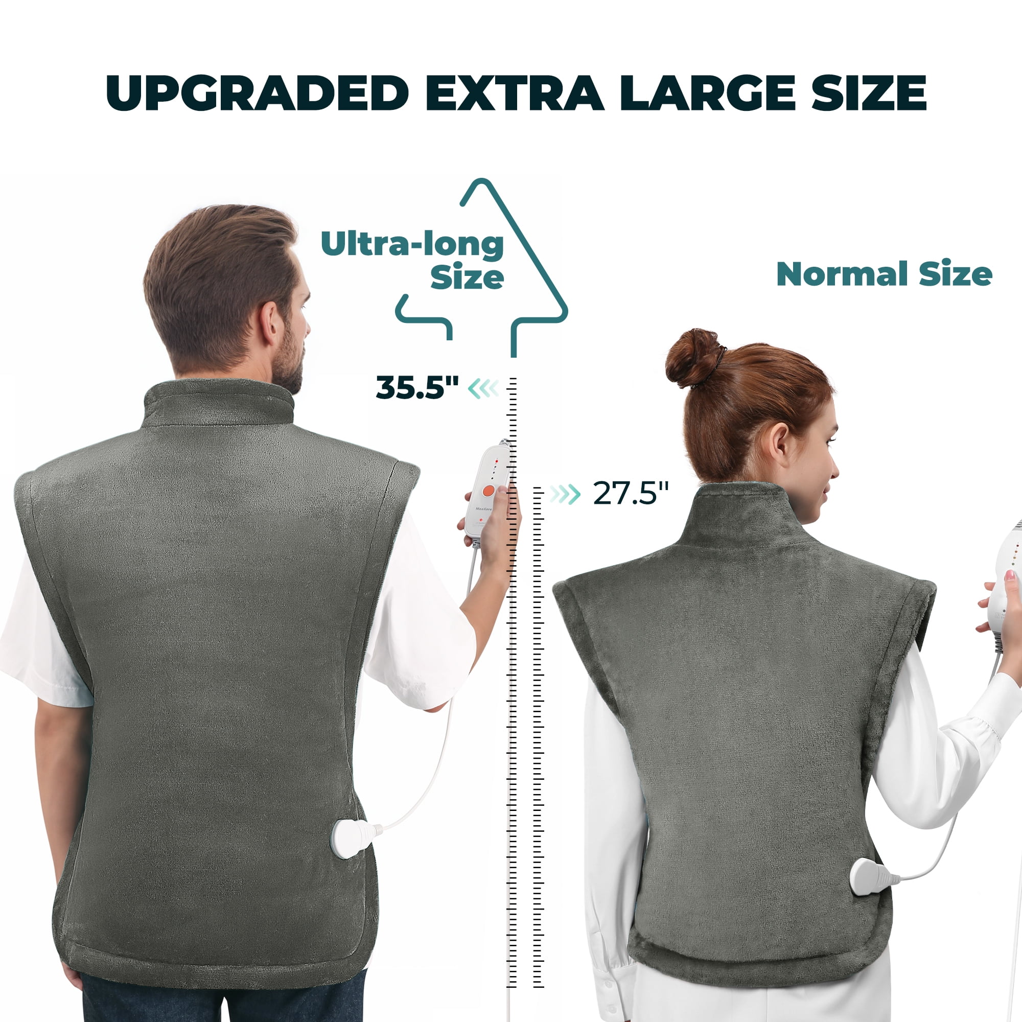 MaxKare Extra Large Flannel Heating Pad with 4 Heat Settings & Auto Shutoff for Full Body Stress Relief, Gray, One Size (24"x40")