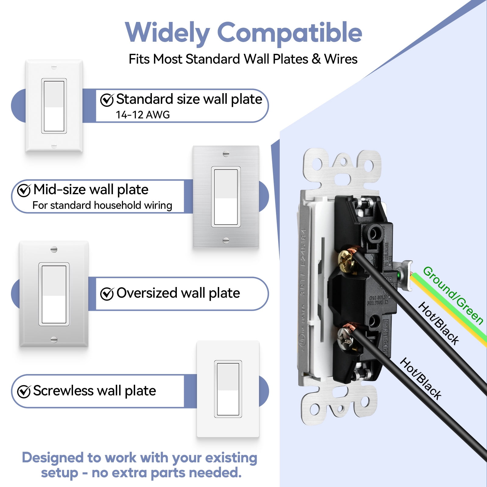 Single Pole Light Switch,NineLeaf 12 Pack 15 Amp Rocker Electrical Light Switch White,SP Paddle Light Switch,120V-277V AC,Residential/Commercial Grade,Home & Office,UL Listed