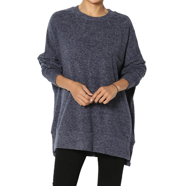 TheMogan Women's PLUS Loose Chest Pocket Long Sleeve Blushed Knit Pullover Sweater