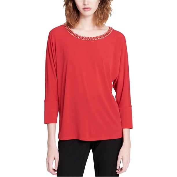 Calvin Klein Blusa de punto con eslabones de cadena para mujer, rojo, grande Calvin Klein Tejer