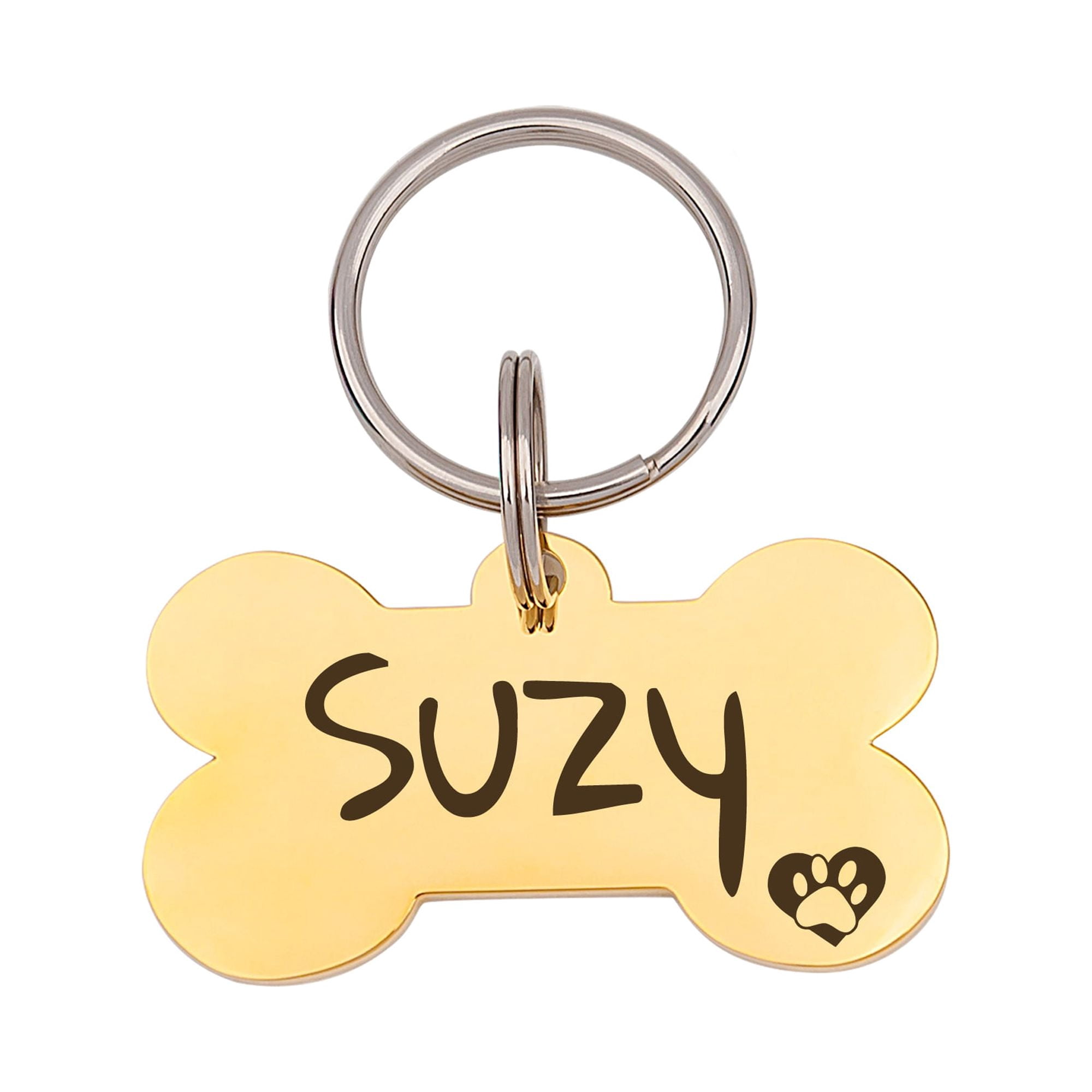 Anavia Metal & Stainless Steel Bone Name Tag with Funny Paw Icon Birthday Holiday Christmas Engraved Dog ID Tag, Gold, L