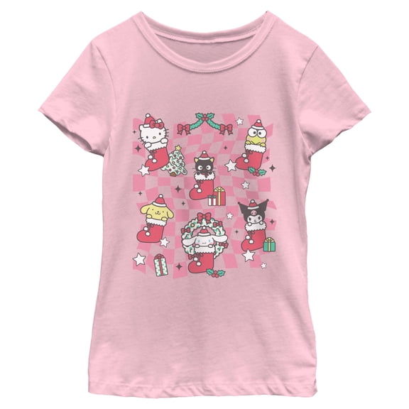 Girls Hello Kitty Christmas Stockings and Friends T Shirt