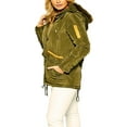 thumbnail image 2 of Out+About Women's Winter Coat Faux Fur Hood Windbreaker Draw String Two-Tone Anorak Jacket OLIVE M, 2 of 4