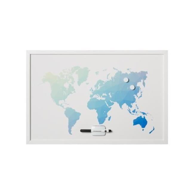 Dry Erase World Map Board with White Frame, 24 x 36 in