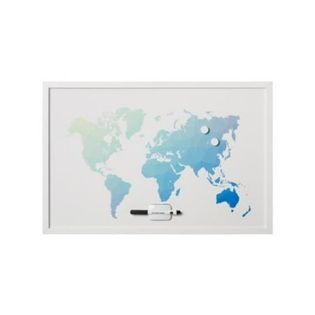 Magnetic Dry Erase World Map Board With White Frame 24 X