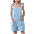 thumbnail image 4 of Kids Rompers Girls Sleeveless Adjustable Tie Up Strap Short Jumpsuits With Pocket Girls' Jumpsuit Light Blue 6 Years-7 Years, 4 of 4