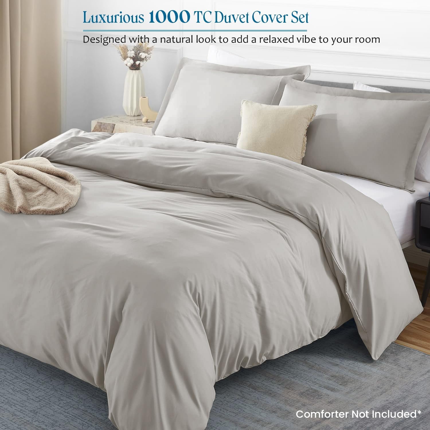 VEGAS HOTEL COLLECTION Ultra Soft 1 Piece Duvet Cover { Zippered Closure } 600 Thread Count- Silky Soft Egyptian Cotton, Color Silver Grey (Solid Pattern, King Size)