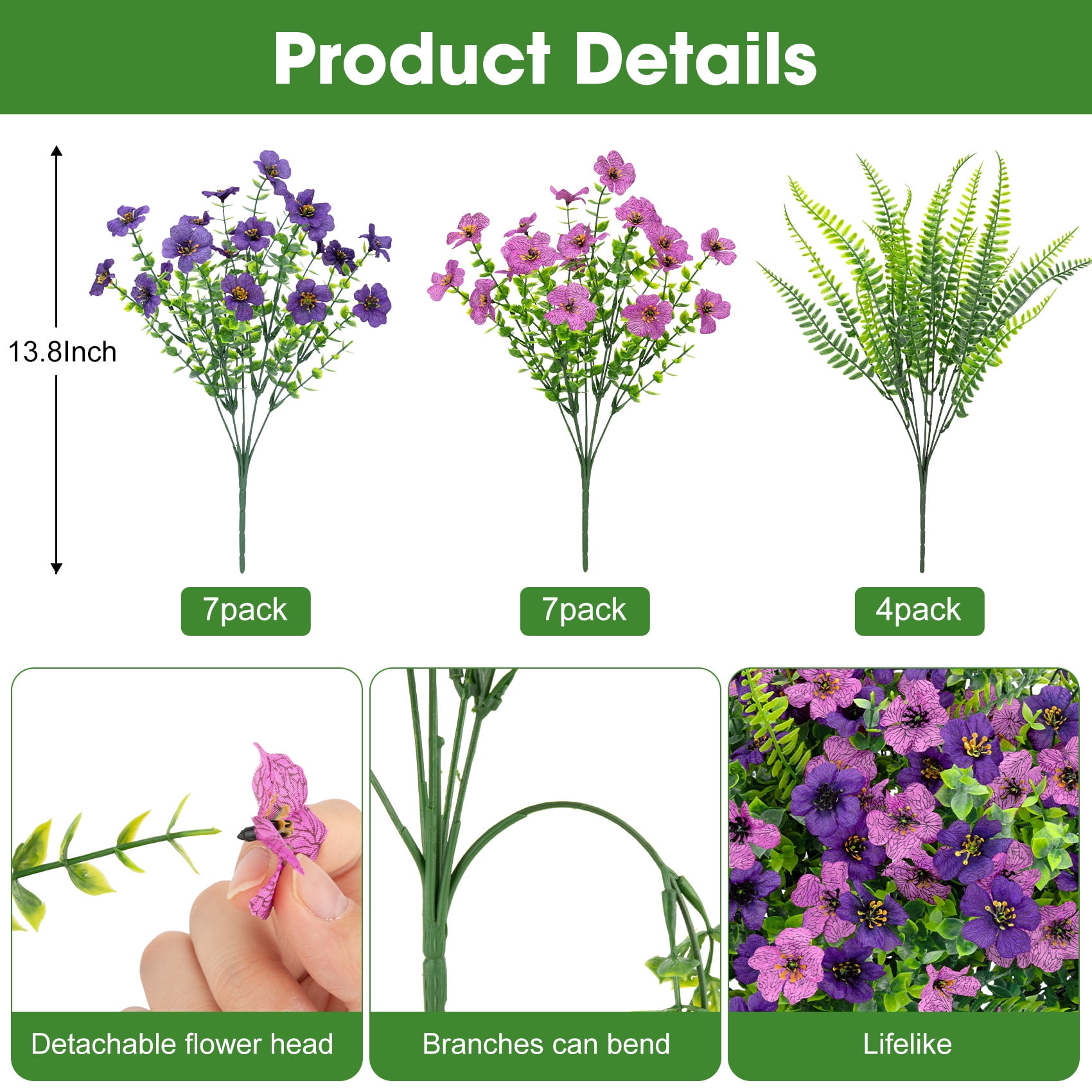 Scidweet Artificial Flowers for Outdoors, 18 Bundles Faux Fake Flowers Plants UV Resistant No Fade for Home Garden Porch Patio Decor