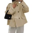 thumbnail image 2 of Female Short Trench Coat Oversized Double Breasted Stand Collar Cropped Jacket Fall Casual Work Outerwear Khaki L, 2 of 10