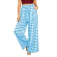 thumbnail image 2 of Palazzo Pants For Women High Waist Plaid Print Wide Leg Pants Casual Stretch Waistband Pants With Pockets Loose Fit For A Preppy Look Womens Pants, 2 of 6