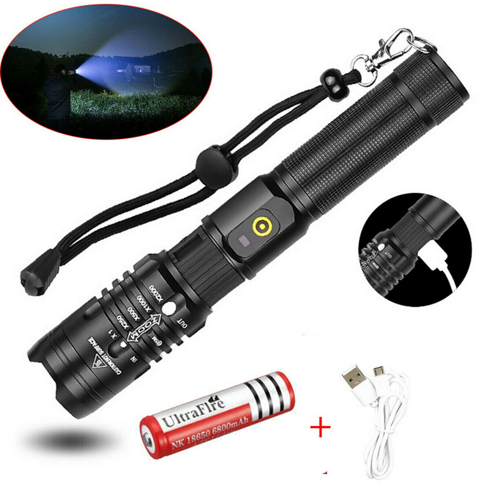 Super Bright Flashlight Zoomable 990000 High Lumens LED Rechargeable 18650 Torch