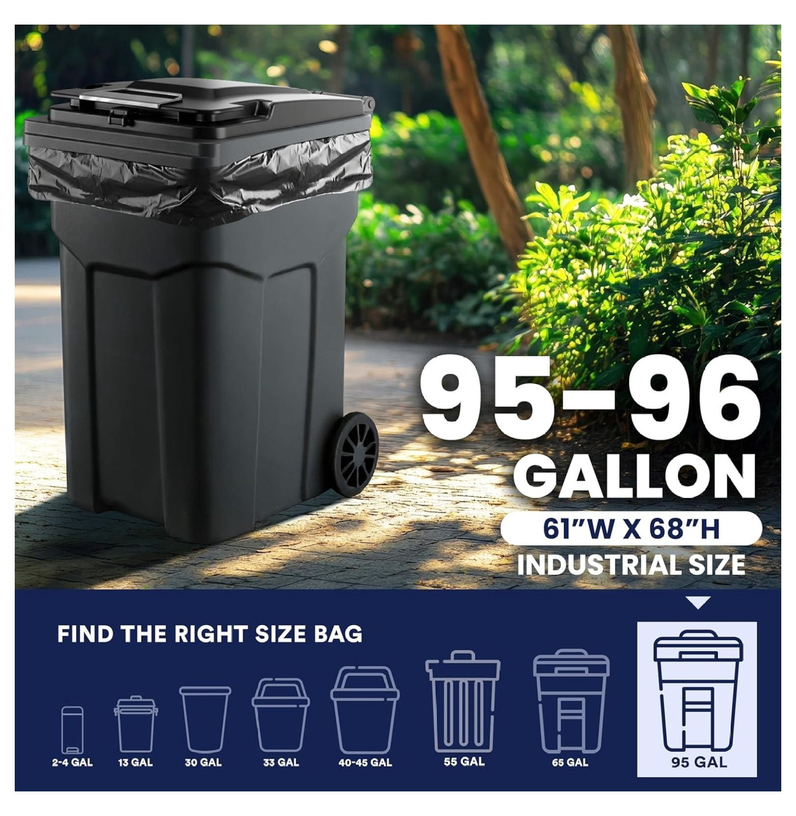 95-96 Gallon Trash Bags Heavy Duty - 50 Count - Puncture Resistant Garbage Bags for Rollaway Cans & Drums - Durable Large Plastic Bags