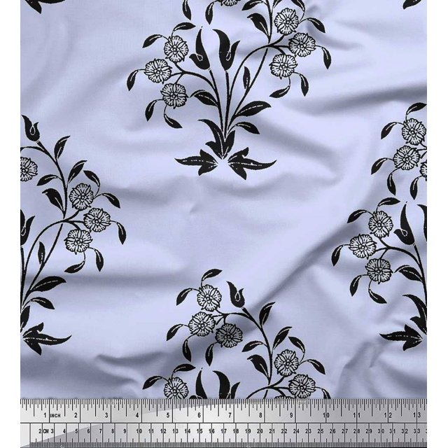 Soimoi Rayon Crepe Fabric Leaves & Floral Block Decor Fabric Printed Yard 46 Inch Wide
