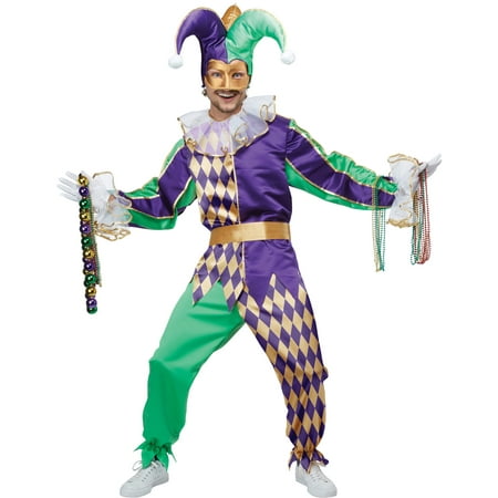 Mardi Gras Renaissance Court Jester Clown Adult Halloween Costume ...