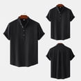 thumbnail image 3 of Chemise Décontractée à Manches Courtes en Coton et Lin pour Hommes, Col Montant, Été, 3 of 7