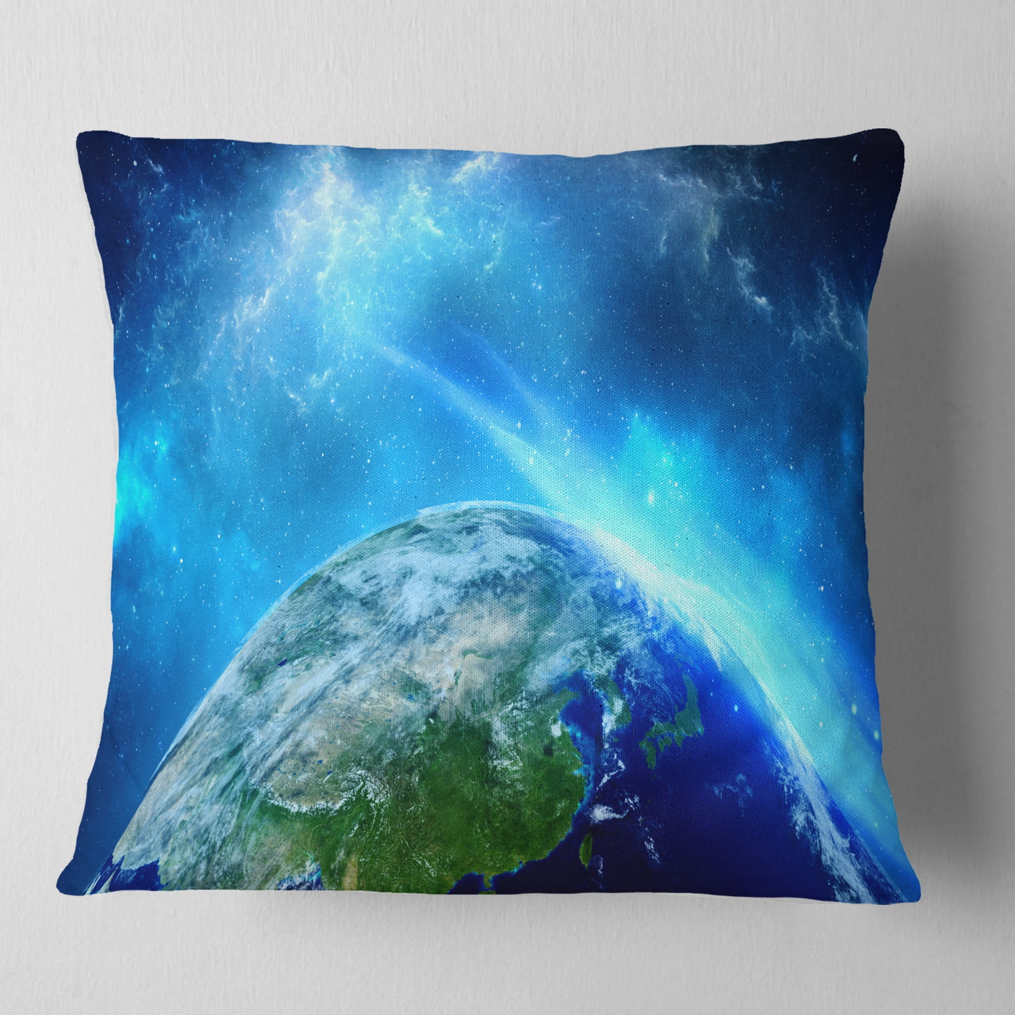 Designart Planet Earth in Universe - Contemporary Throw Pillow - 18x18