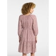 thumbnail image 3 of Time and Tru Women's Tiered Mini Dress with Blouson Sleeves, Sizes XS-XXXL, 3 of 5