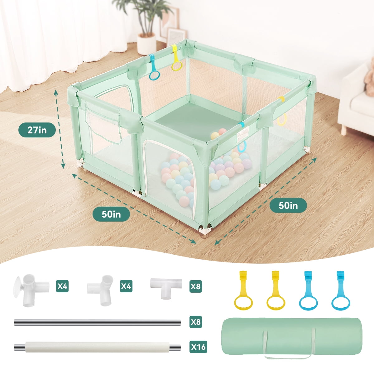 Large Baby Playpen, 50*50inch Activity Center Playard for Babies and Toddlers, Gray