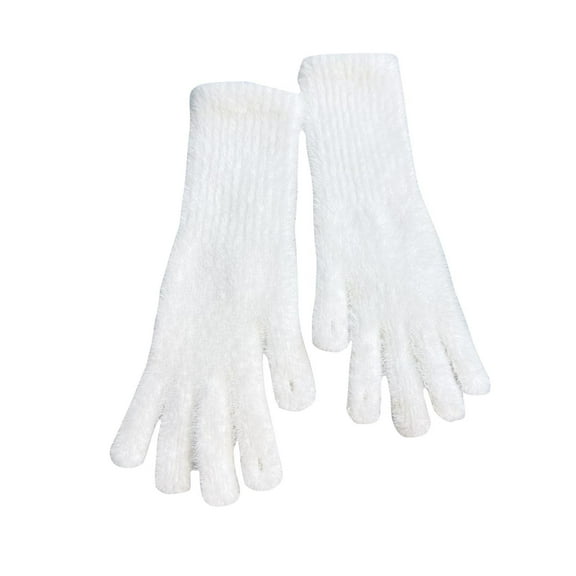 QSAWXQZ Women's Fuzzy Knit Gloves Touchscreen Compatible Warmer Solid Gloves for Cold White XL