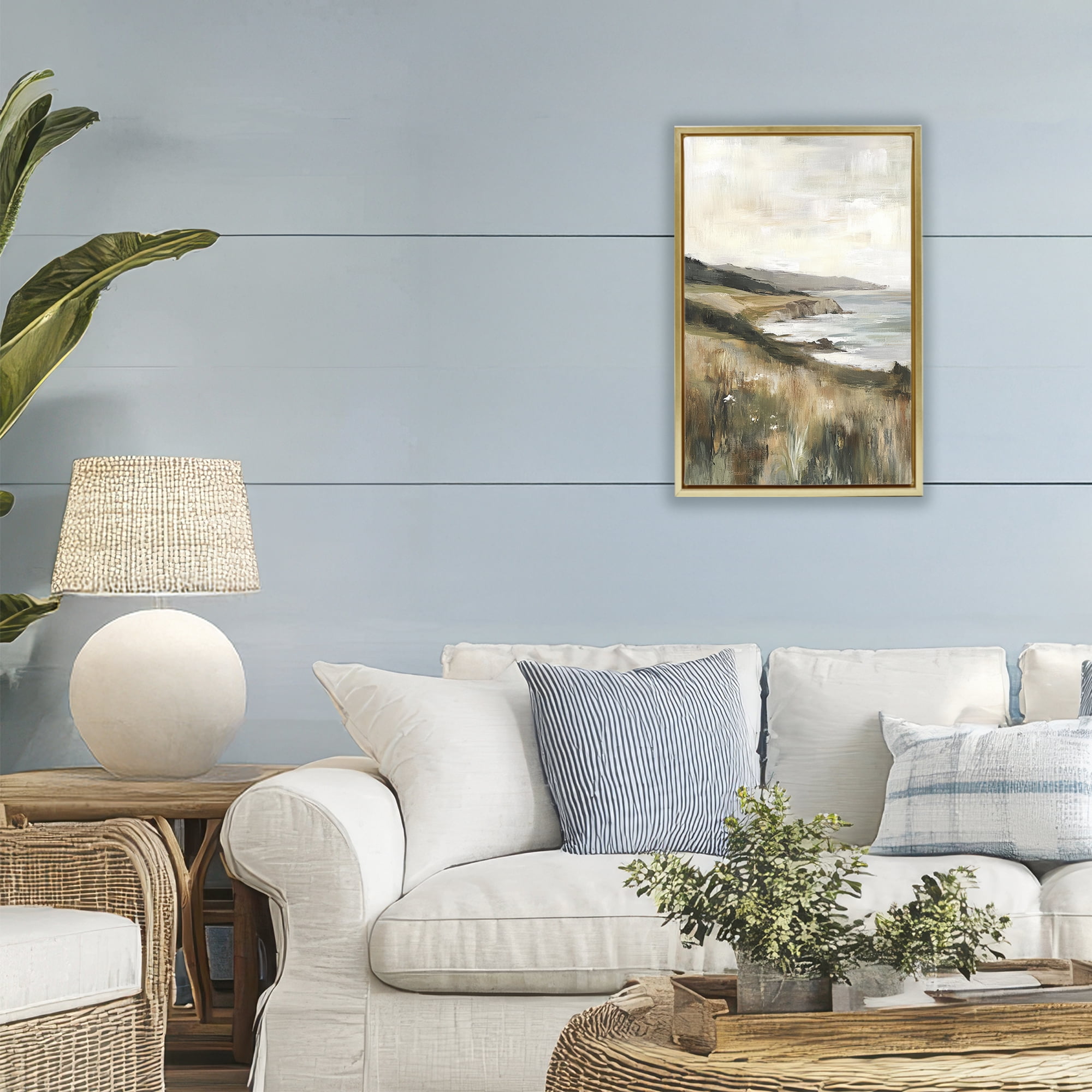 Stupell Industries Northern Coast Cliffside Gold Framed Floater Canvas Wall Art, design by Petal Prints Design