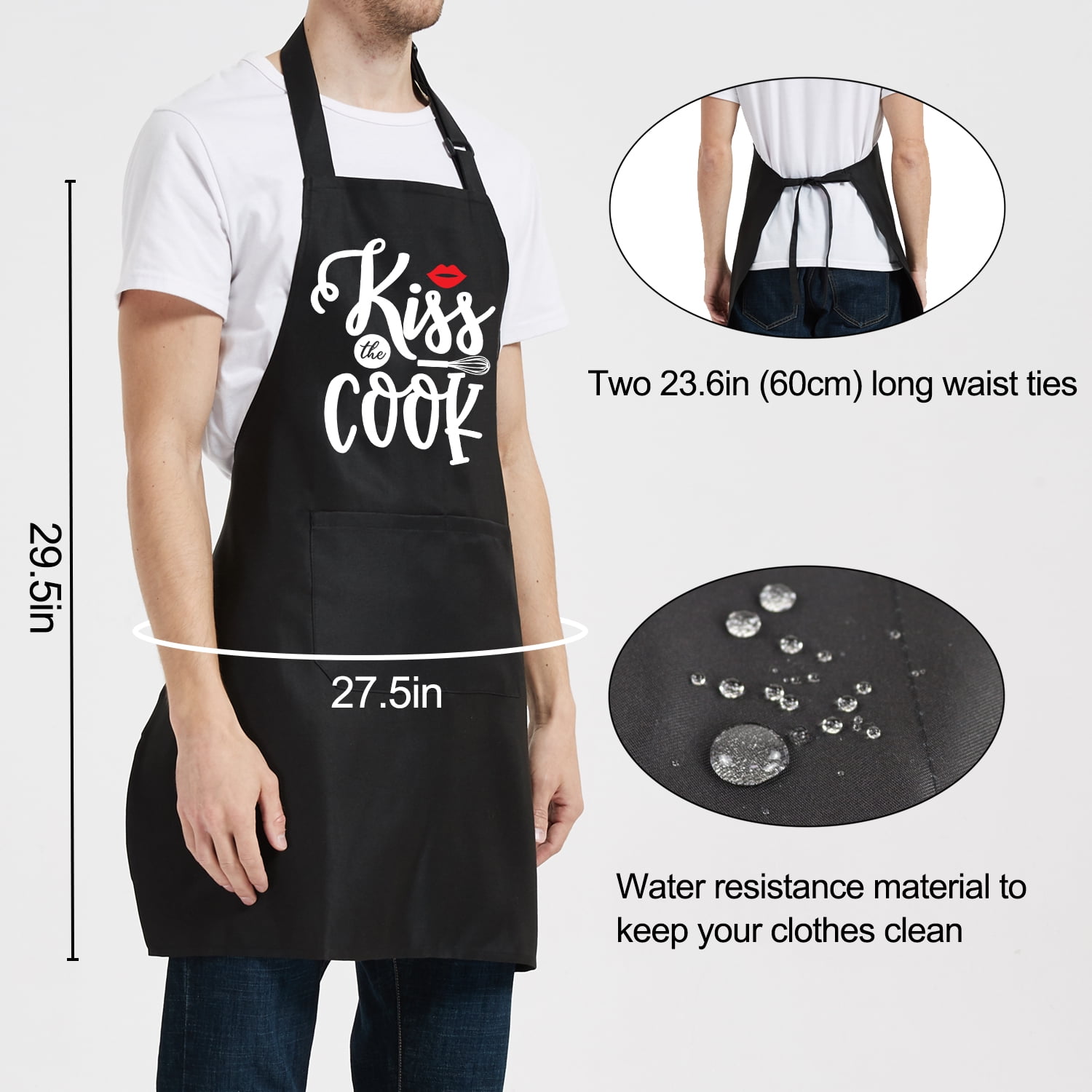 POTALKFREE Funny Chef Aprons for Men with Pockets, Kiss the Cook Kitchen  BBQ Cooking Dad Apron, Grill Gifts for Birthday Christmas Thanksgiving