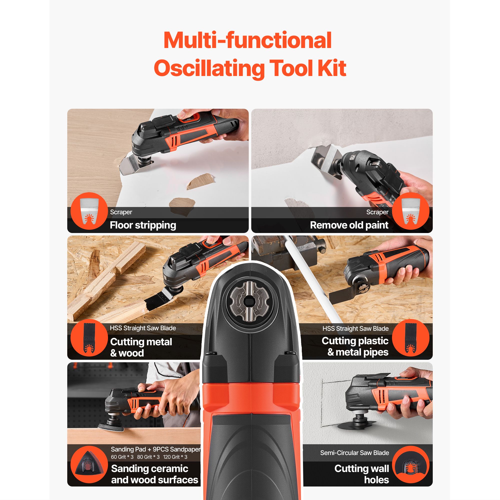 AsterOutdoor Oscillating Multitool 3.0A 6 Speeds with 9 Sandpapers photo 2