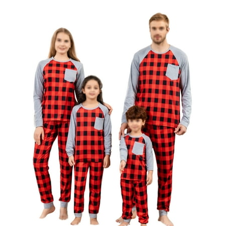 

Glookwis Women Men Kids Tops And Pants PJ Sets Soft Nightwear Xmas Pjs Straight Leg Sleepwear Long Sleeve Crew Neck Matching Family Pajamas Set Red Child: 3-4Y