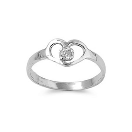 CHOOSE YOUR COLOR Sterling Silver Heart Baby Ring w/ Clear CZ Child Band Solid (Best Looking Cubic Zirconia Rings)