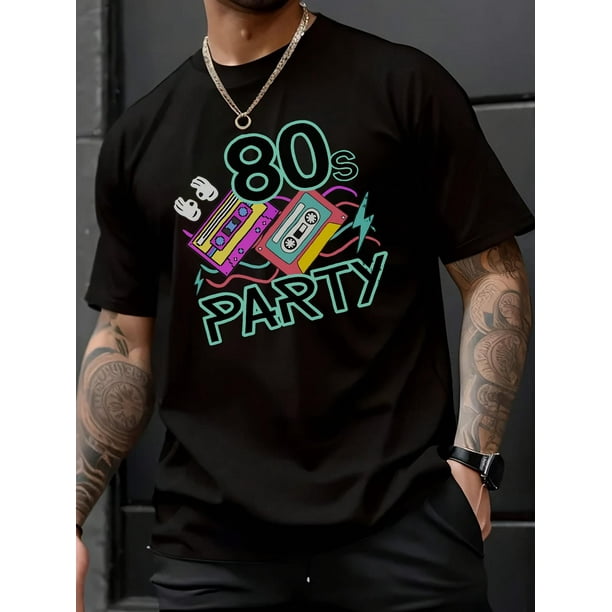Funny Sarcasm Joke Sarcastic Humor Graphic Playera para Hombres y Mujeres" 80s Party" Creative Print Casual Novelty T-Shirt For Men, Short Sleeve Summer& Spring Top, Comfort Fit, Stylish Streetwear