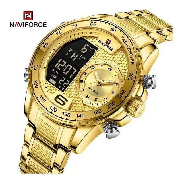 Reloj Luminoso Impermeable Naviforce De Lujo Para Hombre Color Del Fondo Dorado