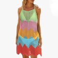 thumbnail image 2 of Tqyyweavej Womens Spaghetti Strap Swimsuit Cover Up Dress Crochet Color Block Beach Cover Up Sleeveless Free Size Swim Cover Up for Women, 2 of 7