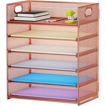 6 Tier Paper Organizer Letter Tray - Mesh Desk File Organizer with Handle, Paper Sorter Organizer for Letter/A4 Office File Folder Holder - Rose Gold