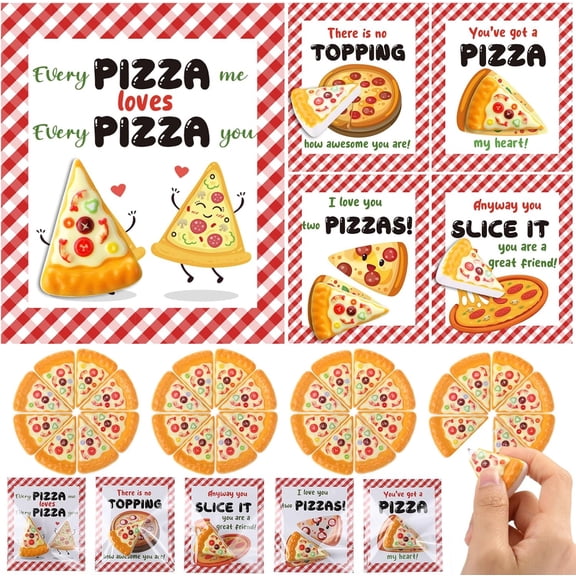 30 Pack Pizza Party Favors Bulk Mini Pizza Pens with Cards Party Supplies for Birthday Gift Rewards