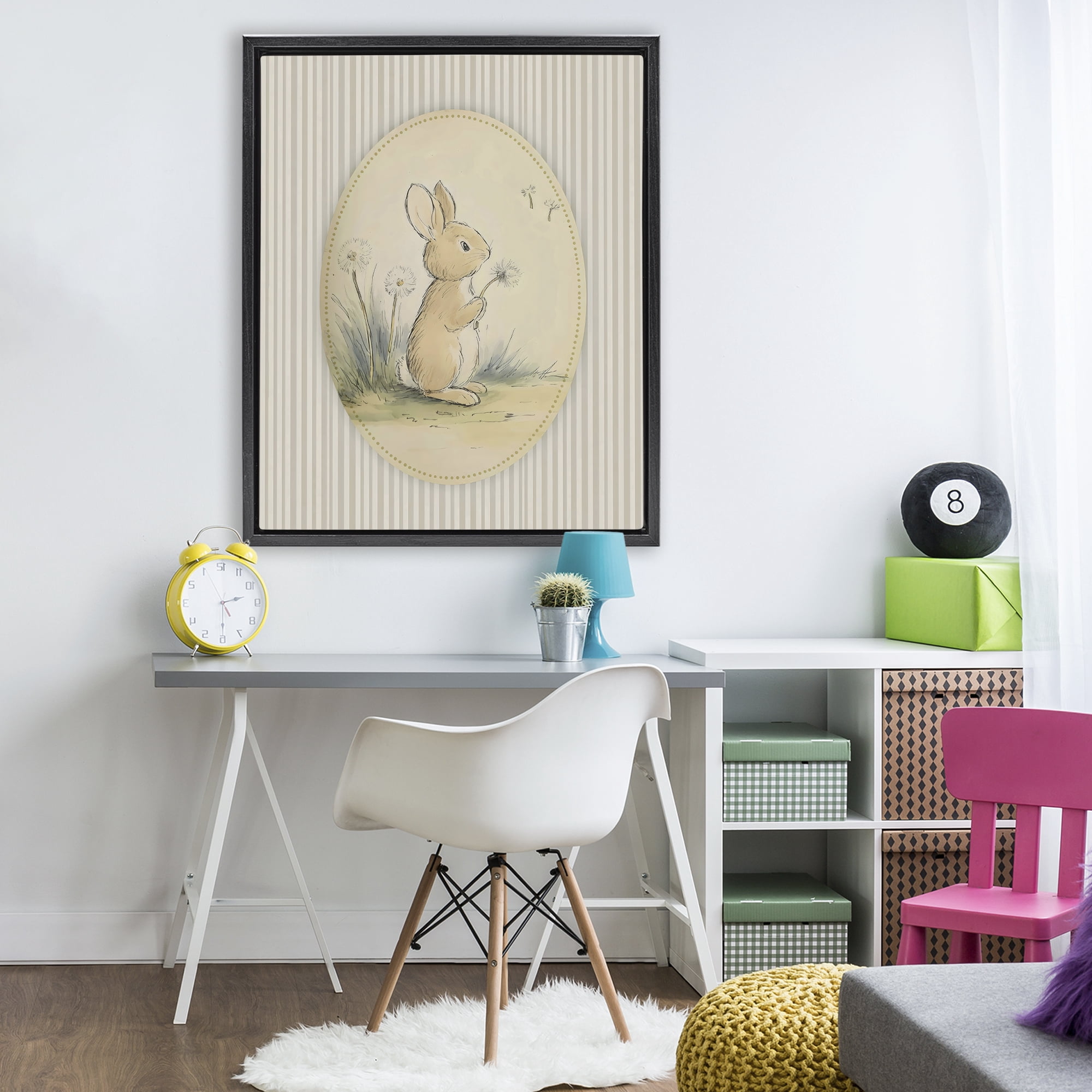 Stupell Industries Baby Bunny in Dandelions Black Framed Floater Canvas Wall Art, design by Arlington Prints