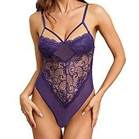

Women Sexy Eyelash Lace bodysuit Snap Crotch Teddy Lingerie Underwear